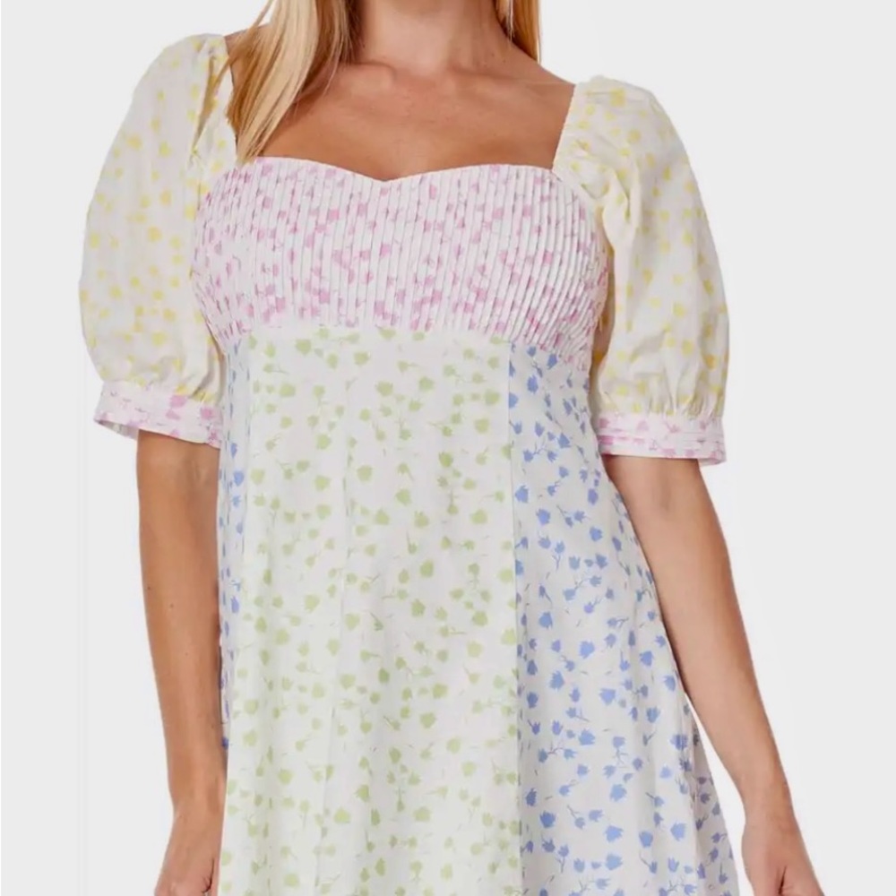 ENGLISH FACTORY MULTI COLOR BLOCK PUFF SLEEVES LADIES DRESS